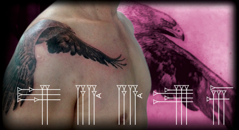 Eagle tattoo on arm and chest