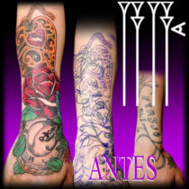 Joyero con rosa y reloj para tapar otro tatuaje
