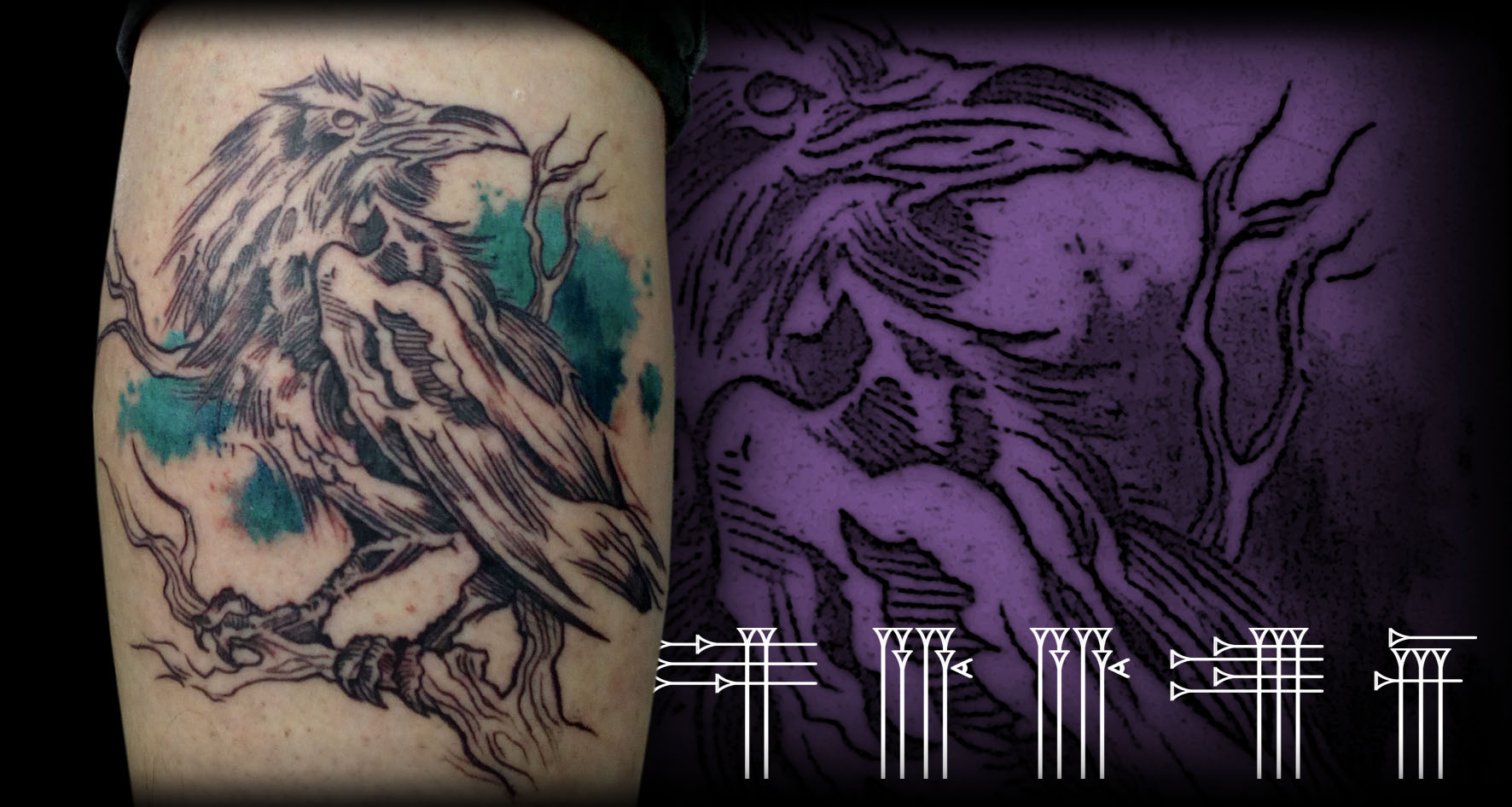 Watercolour tattoo crow