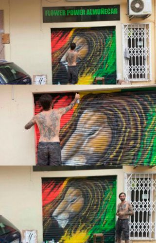 Persiana pintada con aerosol