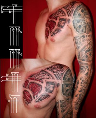 Tatuaje tuercas, cadenas y muelles