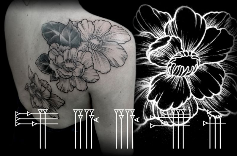 Dotwork floral con tapado de tatuaje