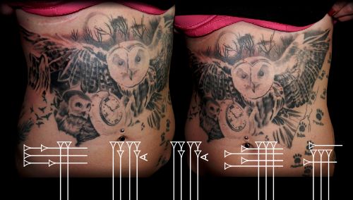 Tatuaje búho en barriga