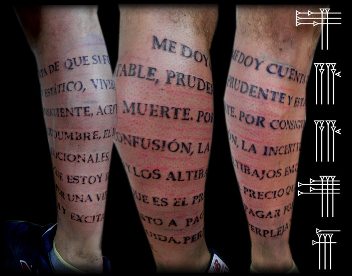 Lettering tattoo on leg