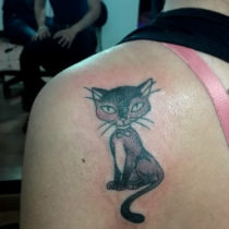 Gato elegante en hombro de chica