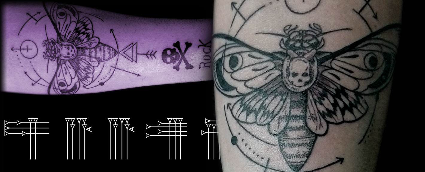 Tatuaje líneas y puntillismo.