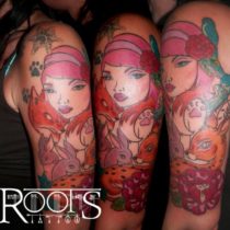 Chica con pajaritos, bambi, conejos y zorro