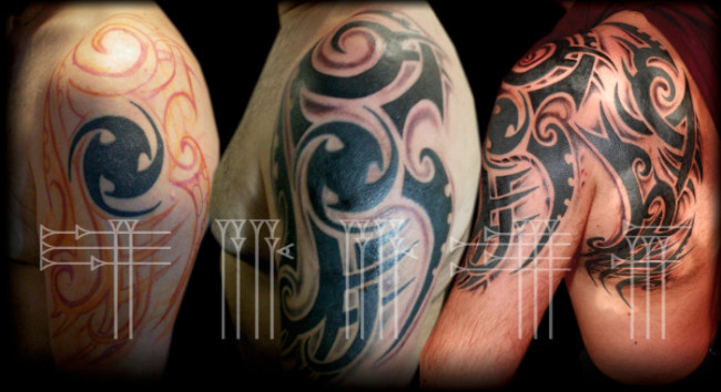 Tatuaje tribal negro con sombras alrededor